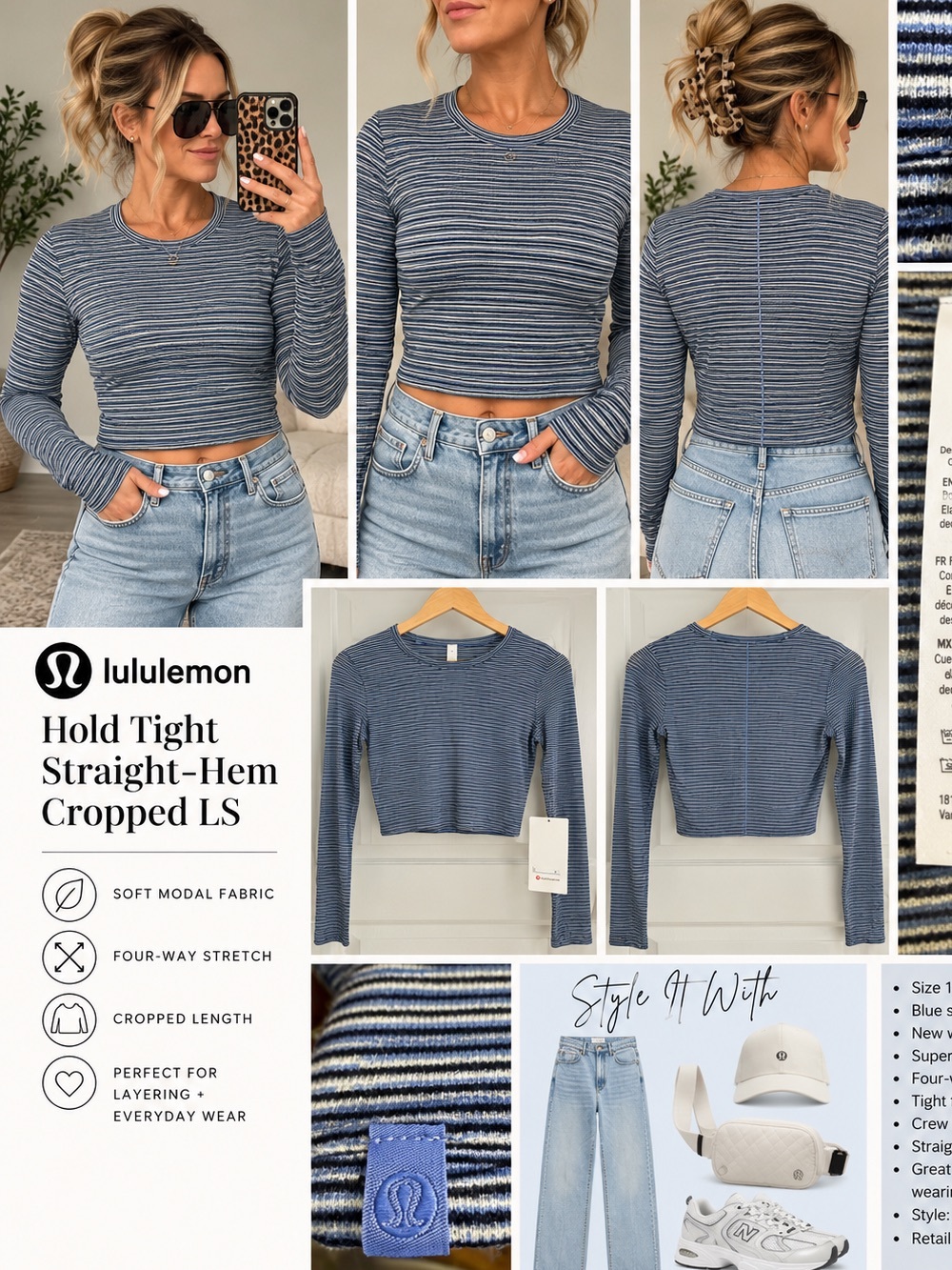 Lululemon Hold Tight Straight Hem Cropped LS - Size 12